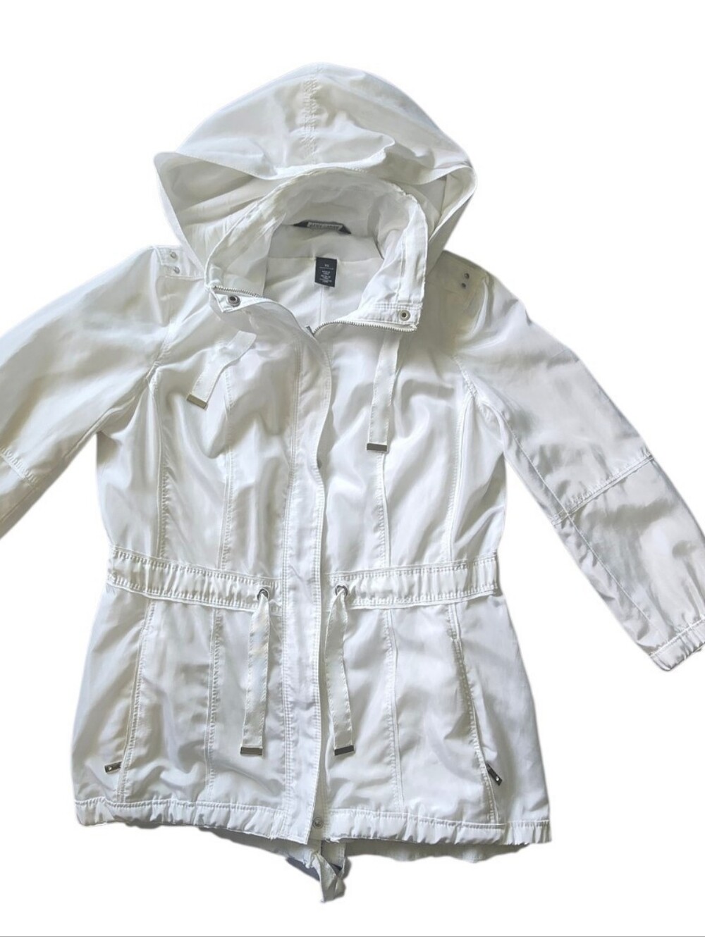 White House Black Market Hooded White Raincoat